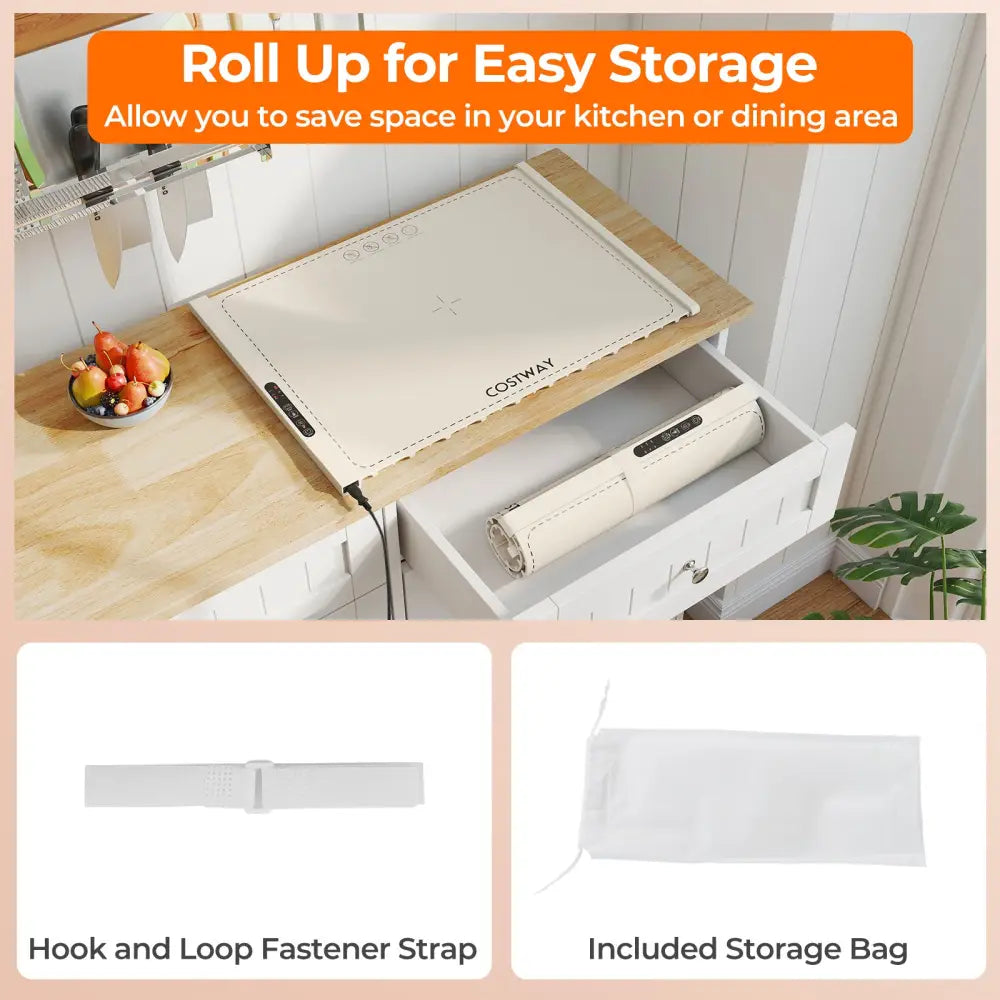 Food Warming Mat Rollable and Portable Electric Warming Tray with Fasting Heating-Beige - Beige - Food Warmers & Burners