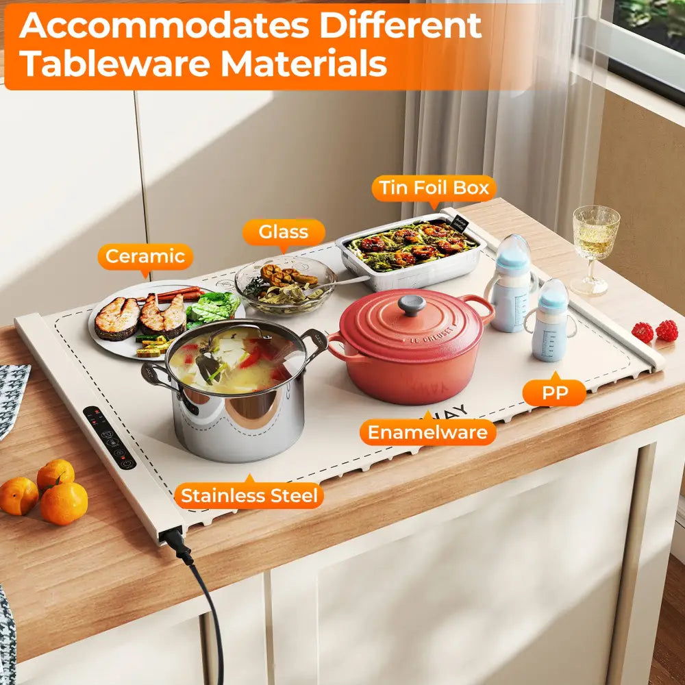 Food Warming Mat Rollable and Portable Electric Warming Tray with Fasting Heating-Beige - Beige - Food Warmers & Burners