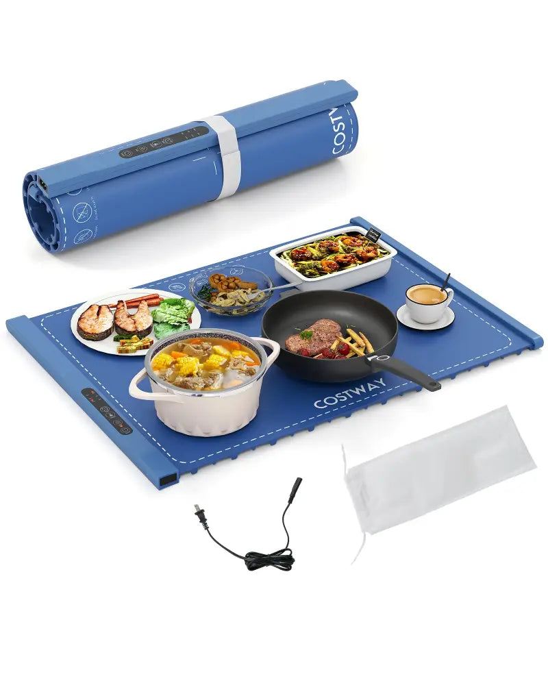 Food Warming Mat Rollable and Portable Electric Warming Tray with Fasting Heating-Blue - Blue - Food Warmers & Burners