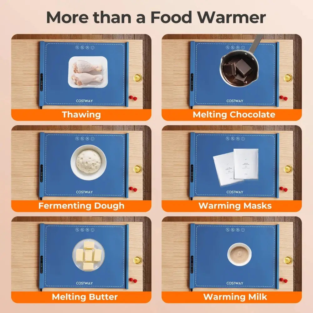 Food Warming Mat Rollable and Portable Electric Warming Tray with Fasting Heating-Blue Costway
