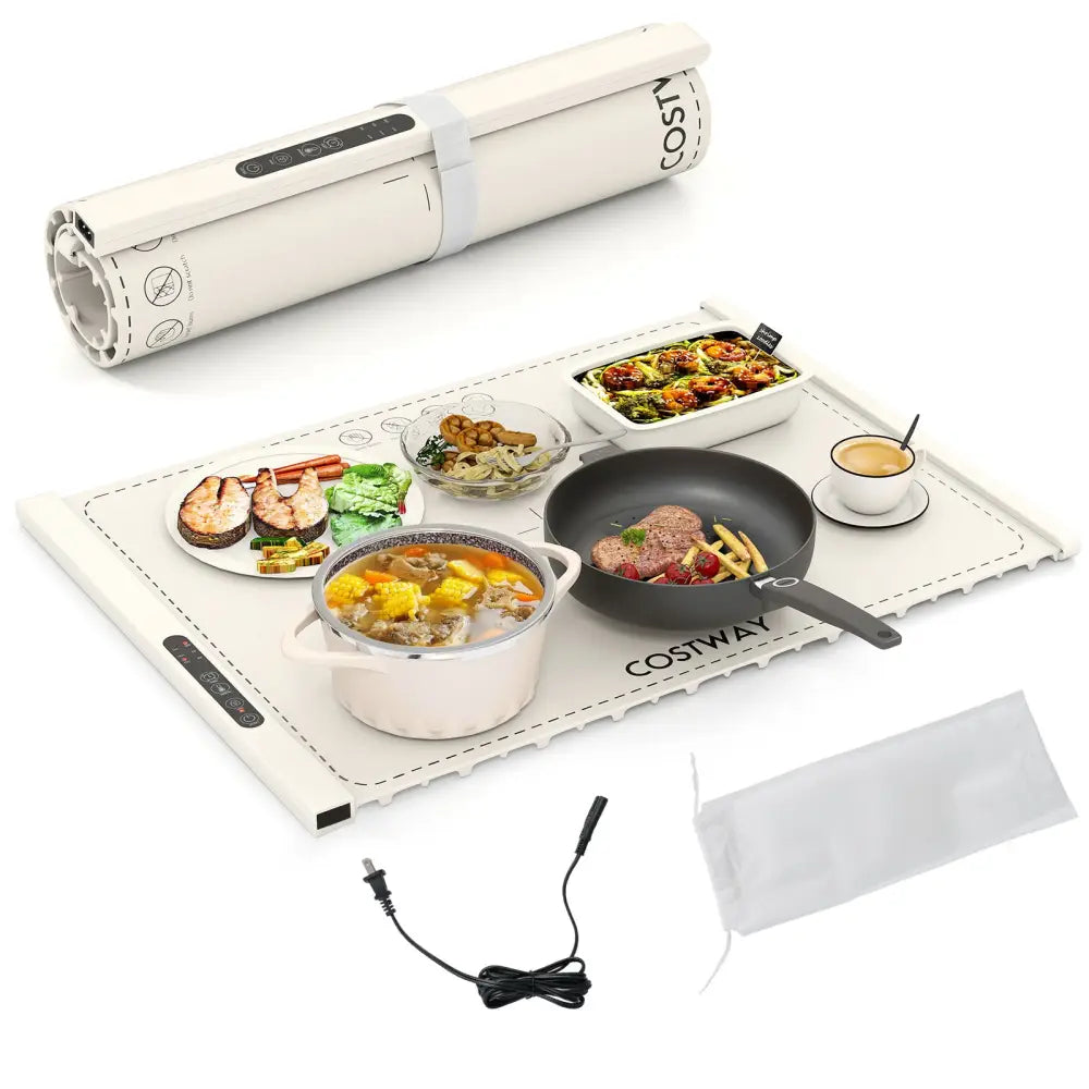 Food Warming Mat Rollable and Portable Electric Warming Tray with Fasting Heating-Beige - Beige - Food Warmers & Burners
