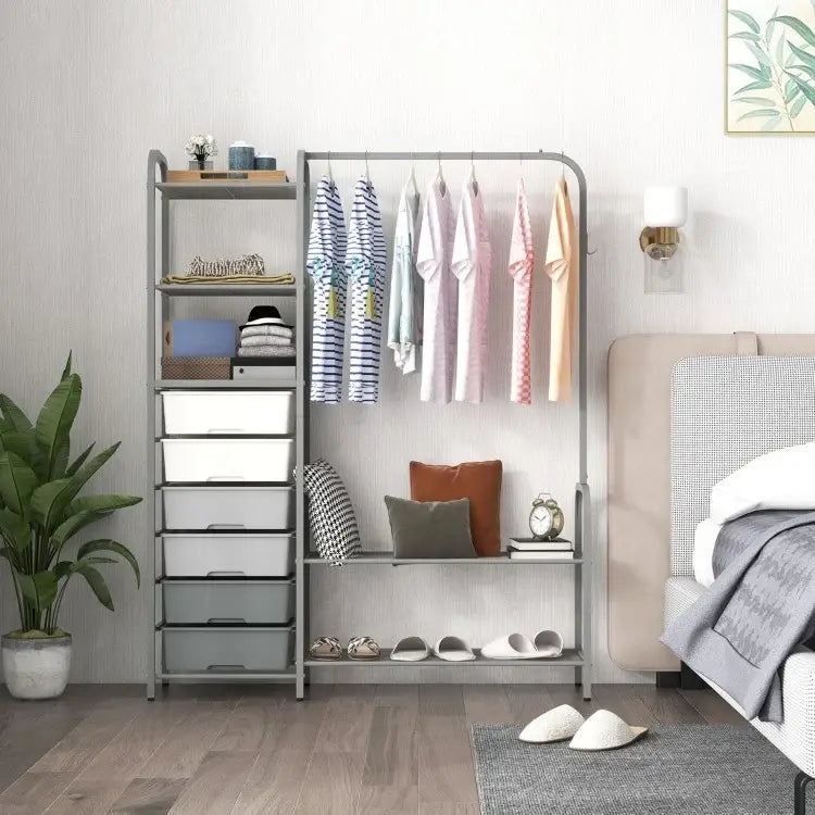 Free Standing Closet Organizer with Removable Drawers and Shelves-Gray - Gray - Clothing & Closet Storage