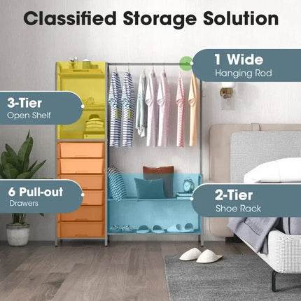 Free Standing Closet Organizer with Removable Drawers and Shelves-Gray - Gray - Clothing & Closet Storage