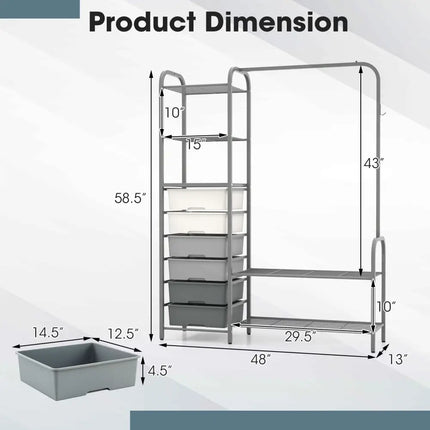 Free Standing Closet Organizer with Removable Drawers and Shelves-Gray - Gray - Clothing & Closet Storage