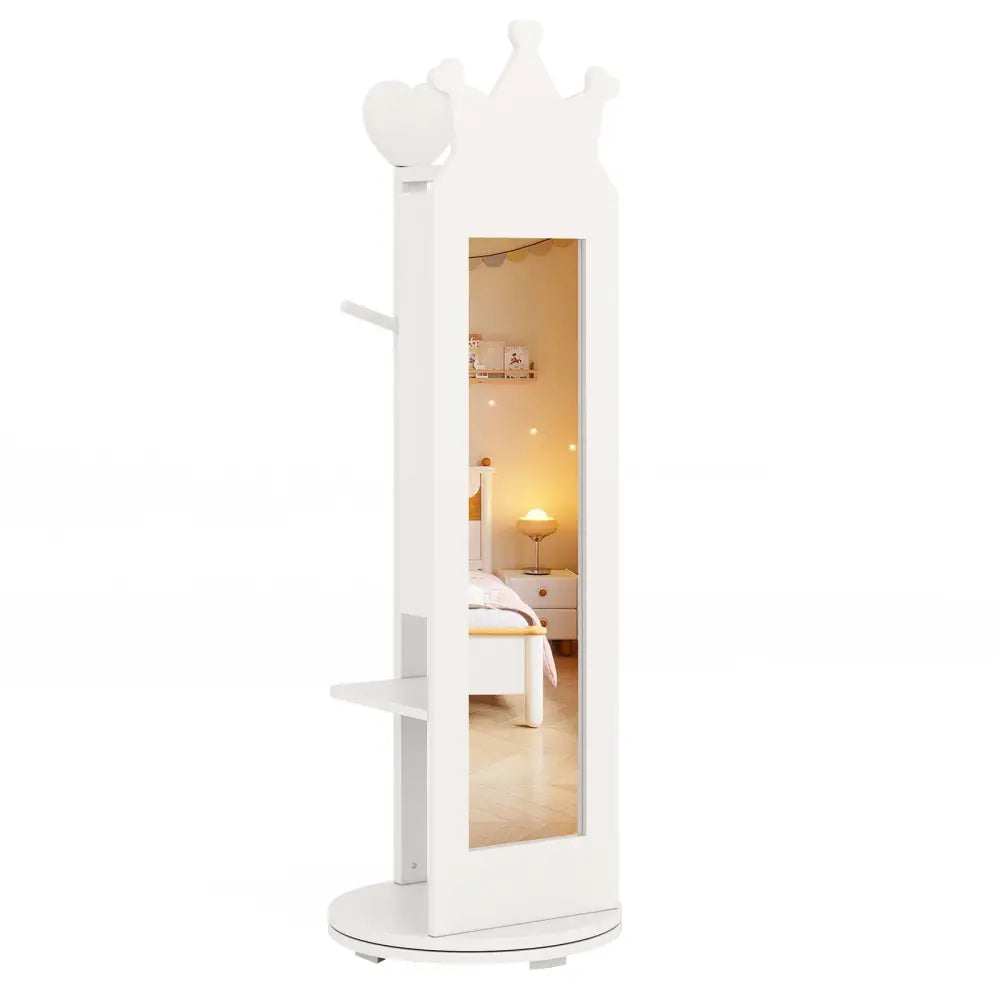 Free-Standing Full Length Mirror Kids Jewelry Armoire Cabinet-White - White - Kids Vanities