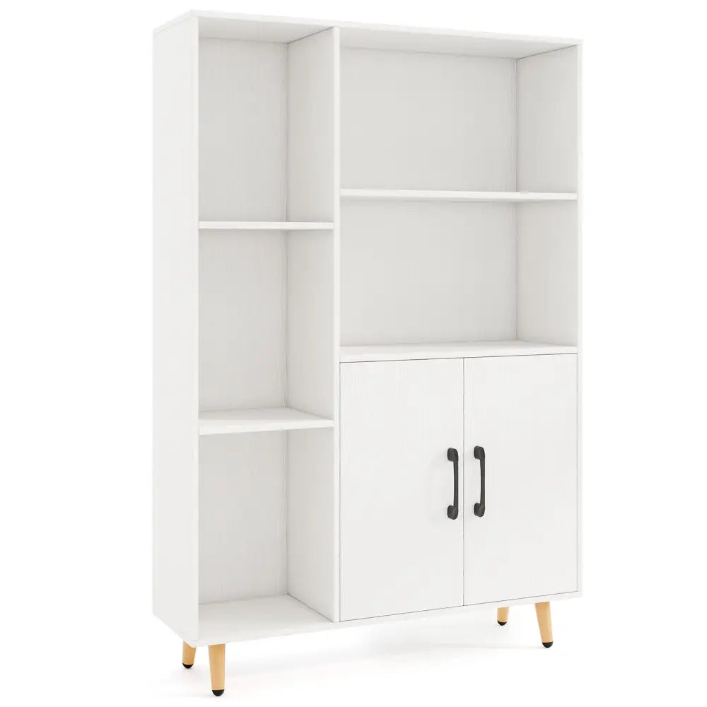 Free Standing Pantry Cabinet with 2 Door Cabinet and 5 Shelves - White - Bookcases