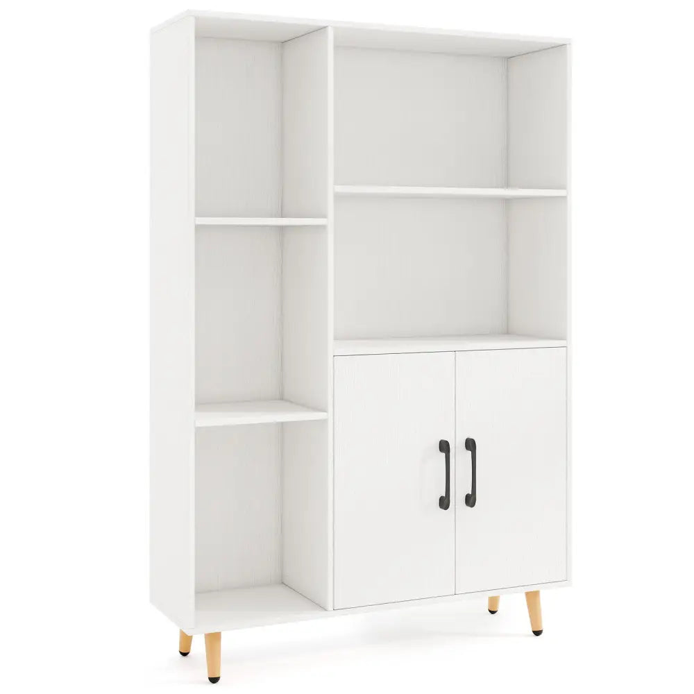 Free Standing Pantry Cabinet with 2 Door Cabinet and 5 Shelves - White - Bookcases