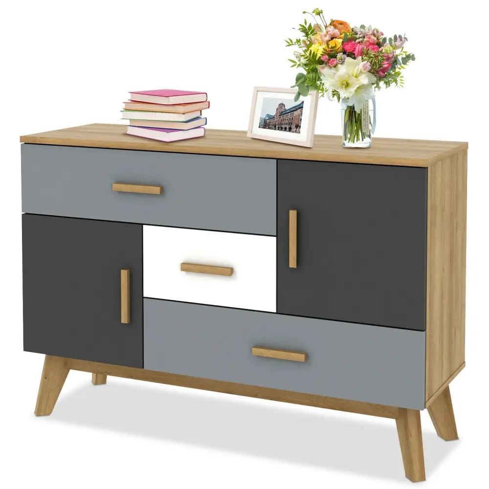 Free-standing Storage Floor Cabinet with 2 Doors and 3 Drawers - Natural - Cabinets & Chests