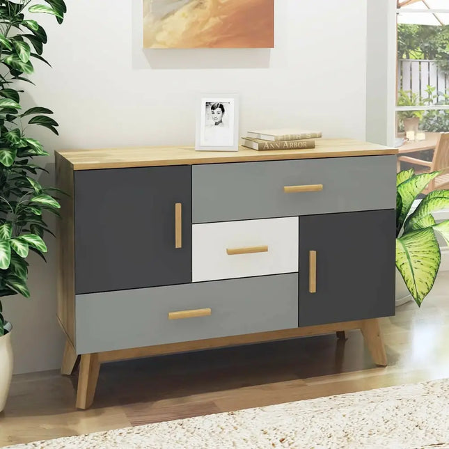 Free-standing Storage Floor Cabinet with 2 Doors and 3 Drawers - Natural - Cabinets & Chests