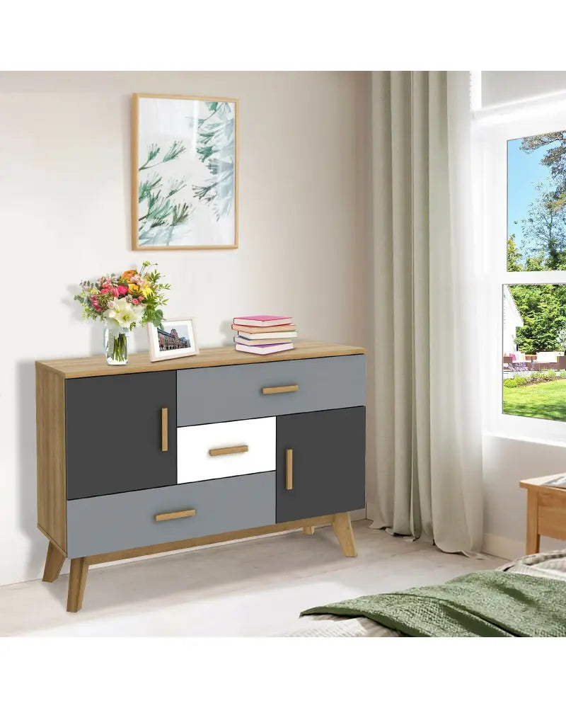 Free-standing Storage Floor Cabinet with 2 Doors and 3 Drawers - Natural - Cabinets & Chests