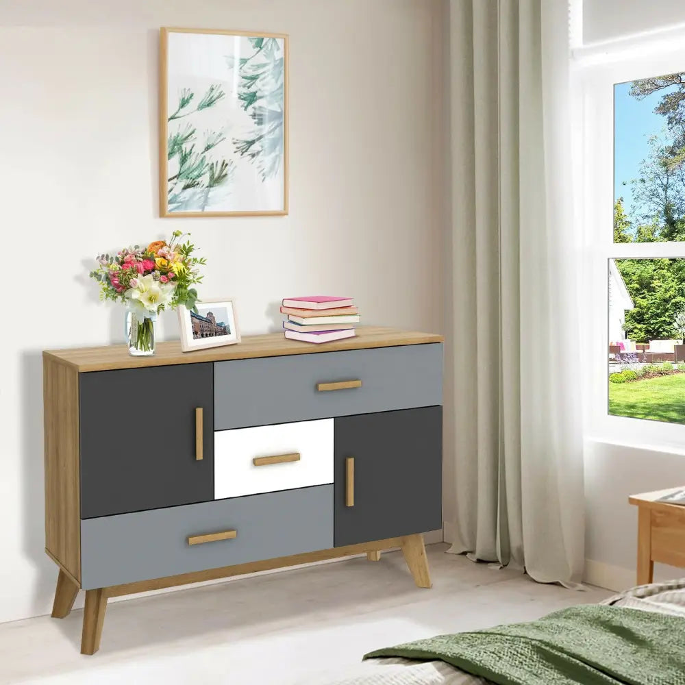 Free-standing Storage Floor Cabinet with 2 Doors and 3 Drawers - Natural - Cabinets & Chests