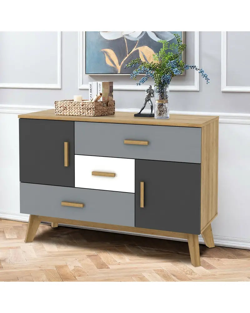 Free-standing Storage Floor Cabinet with 2 Doors and 3 Drawers - Natural - Cabinets & Chests