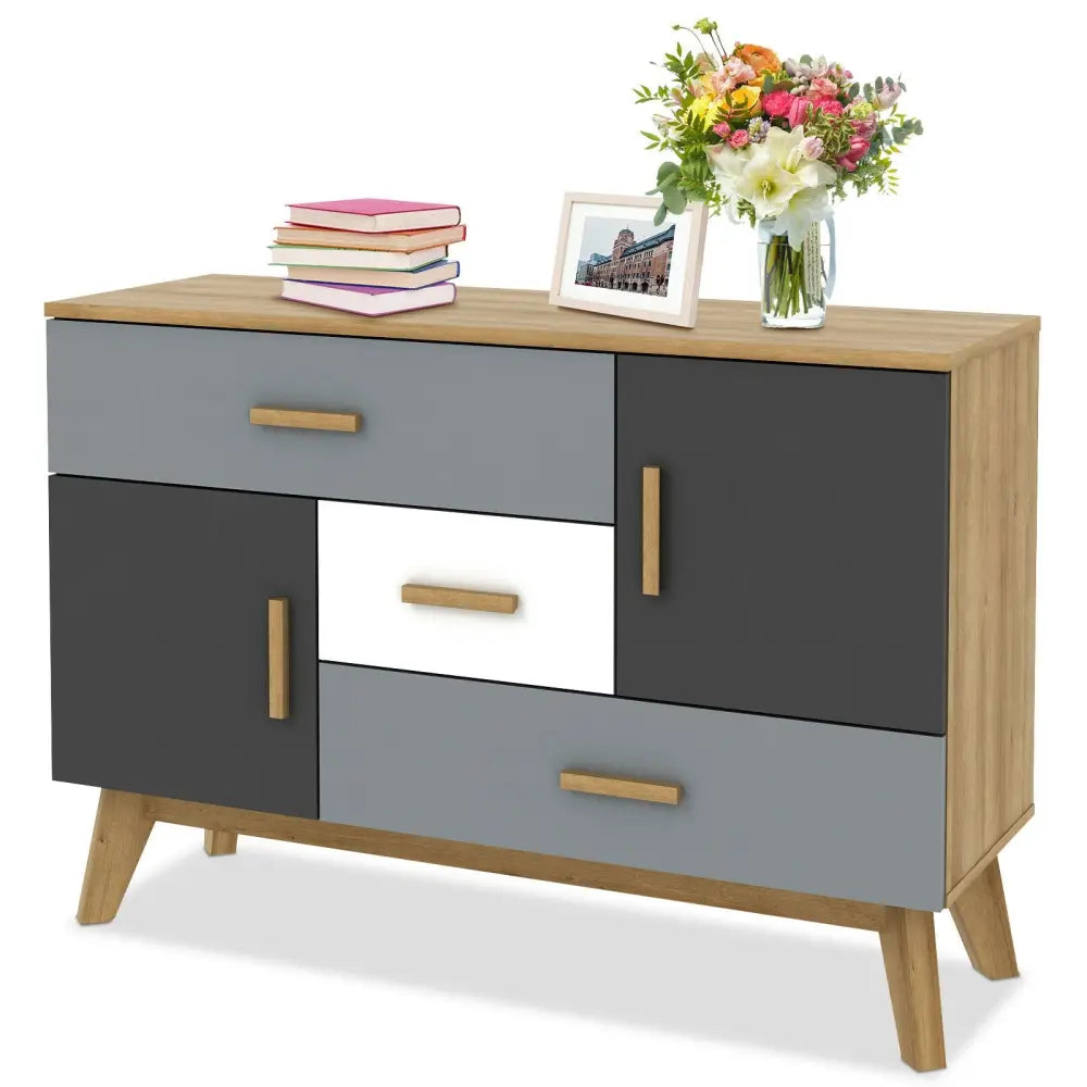 Free-standing Storage Floor Cabinet with 2 Doors and 3 Drawers - Natural - Cabinets & Chests