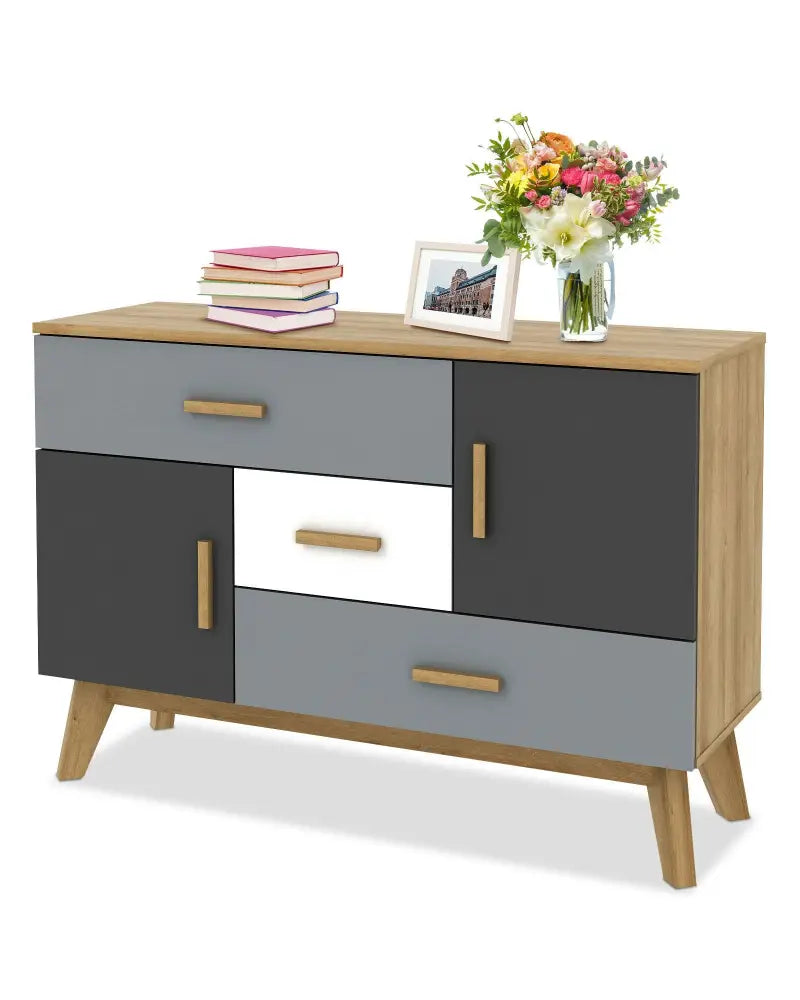Free-standing Storage Floor Cabinet with 2 Doors and 3 Drawers - Natural - Cabinets & Chests