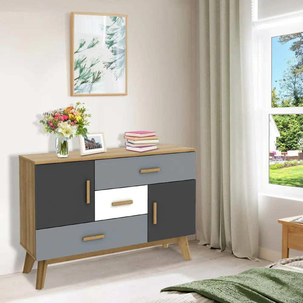 Free-standing Storage Floor Cabinet with 2 Doors and 3 Drawers - Natural - Cabinets & Chests