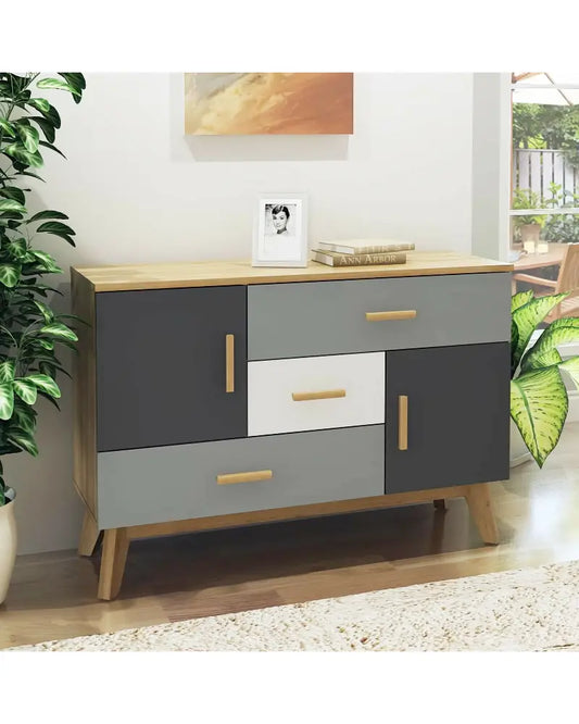Free-standing Storage Floor Cabinet with 2 Doors and 3 Drawers - Natural - Cabinets & Chests