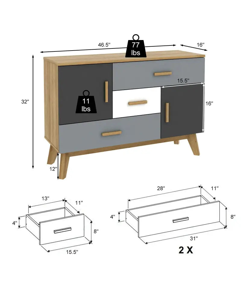 Free-standing Storage Floor Cabinet with 2 Doors and 3 Drawers - Natural - Cabinets & Chests