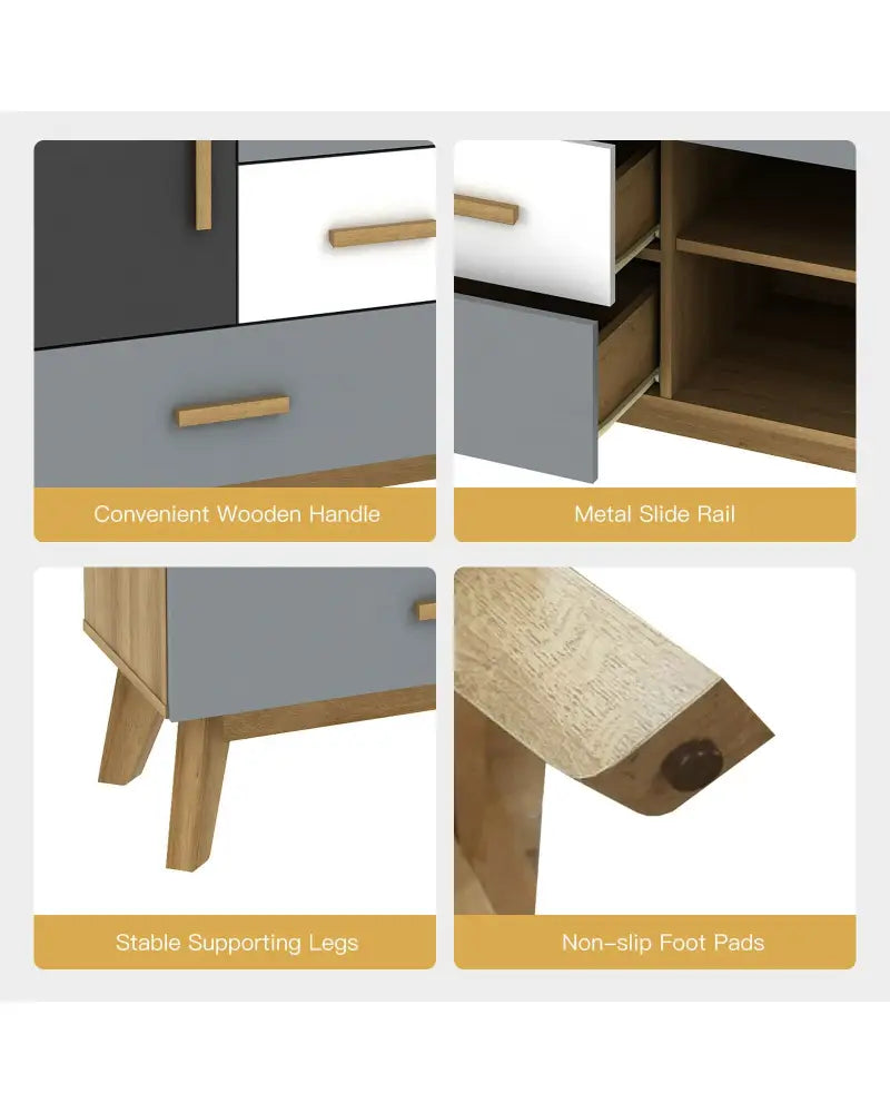 Free-standing Storage Floor Cabinet with 2 Doors and 3 Drawers - Natural - Cabinets & Chests