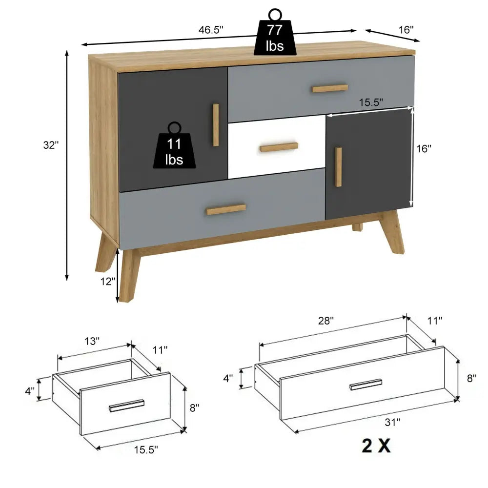 Free-standing Storage Floor Cabinet with 2 Doors and 3 Drawers - Natural - Cabinets & Chests