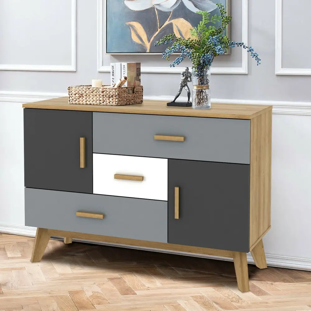 Free-standing Storage Floor Cabinet with 2 Doors and 3 Drawers - Natural - Cabinets & Chests
