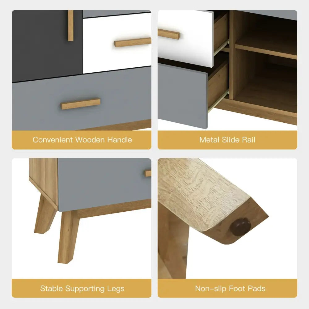 Free-standing Storage Floor Cabinet with 2 Doors and 3 Drawers - Natural - Cabinets & Chests
