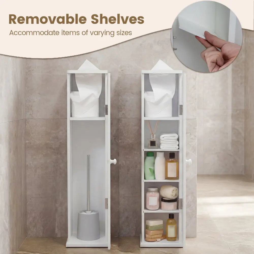 Free Standing Toilet Paper Holder with 4 Shelves and Top Slot for Bathroom-White - White - Floor Cabinets