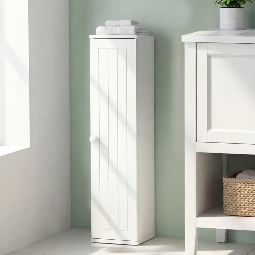 Free Standing Toilet Paper Holder with 4 Shelves and Top Slot for Bathroom-White - White - Floor Cabinets