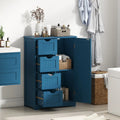 Free-Standing Wooden Cabinet with 4 Drawers and Door Cabinet-Blue - Blue - Floor Cabinets