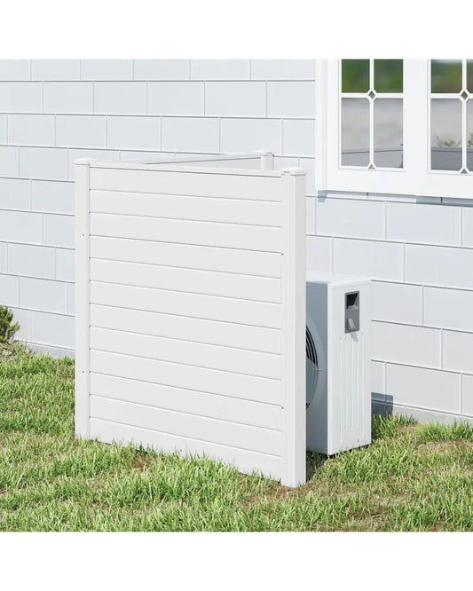 Freestanding 48 x 48 Inch Air Conditioner Fence with Metal Ground Stakes-White - White - Outdoor Privacy Screens