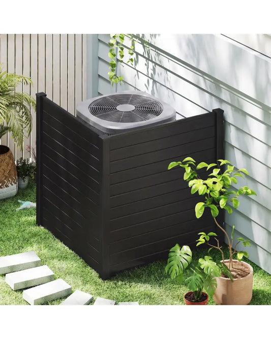 Freestanding 48 x 48 Inch Air Conditioner Fence with Metal Ground Stakes-Black - Black - Outdoor Privacy Screens