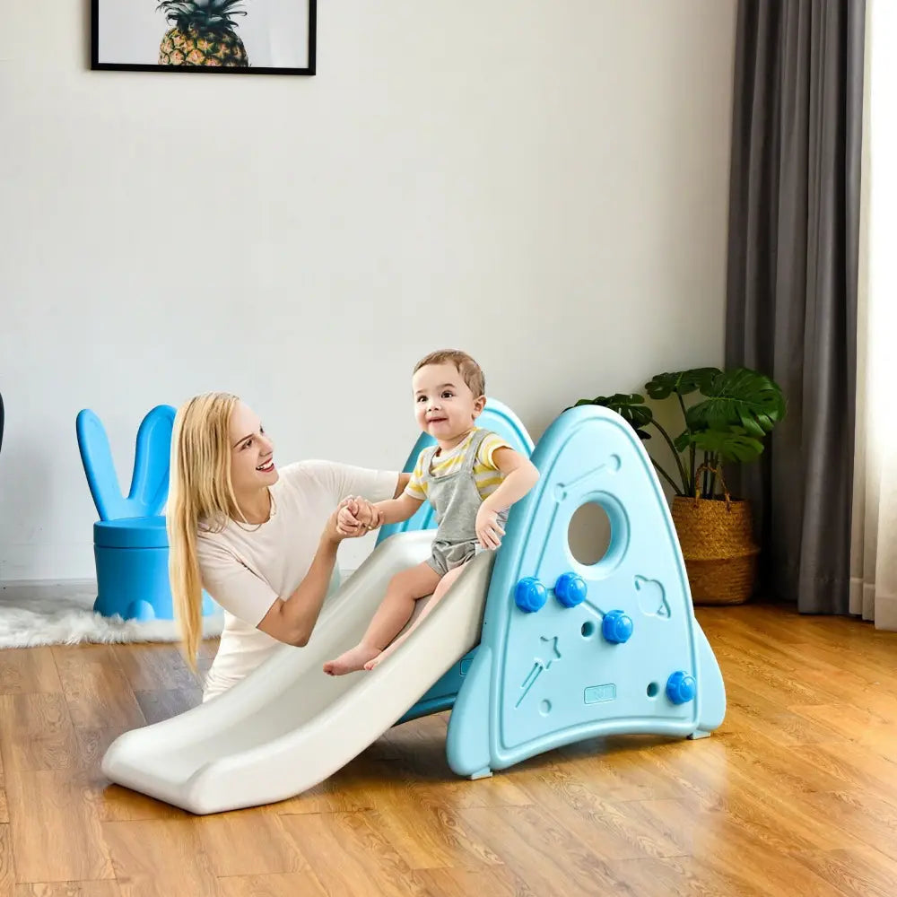 Freestanding Baby Slide Indoor First Play Climber Slide Set for Boys Girls-Blue - Blue - Climbers & Slides