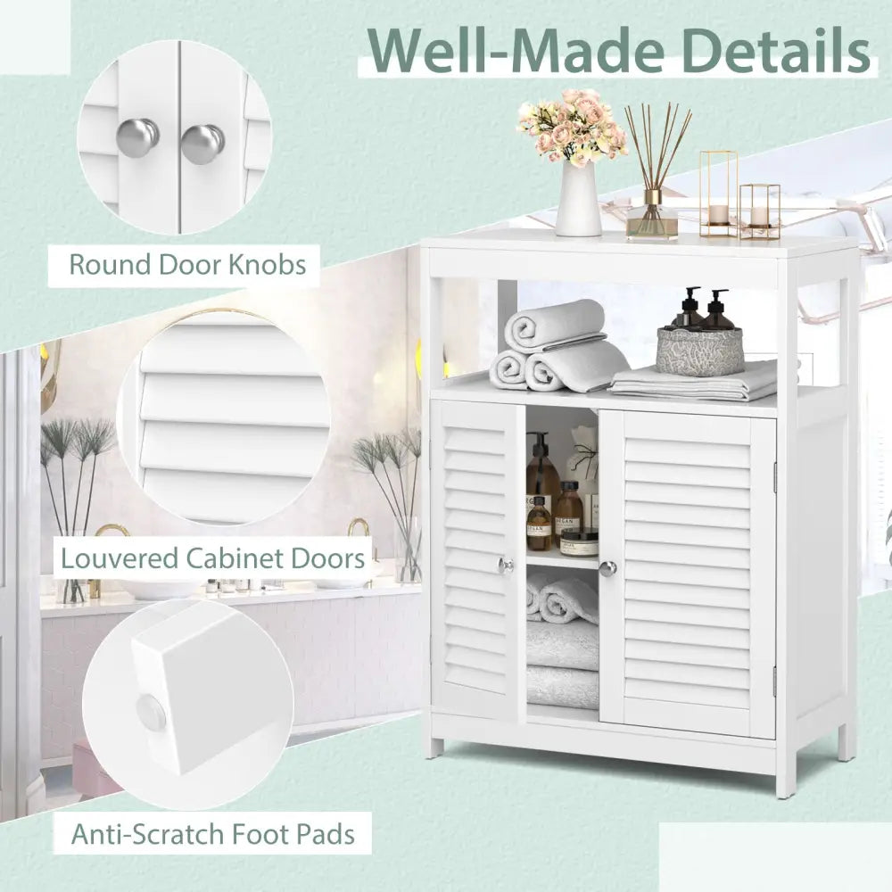 Freestanding Bathroom Floor Cabinet with Double Shutter Doors-White - White - Floor Cabinets