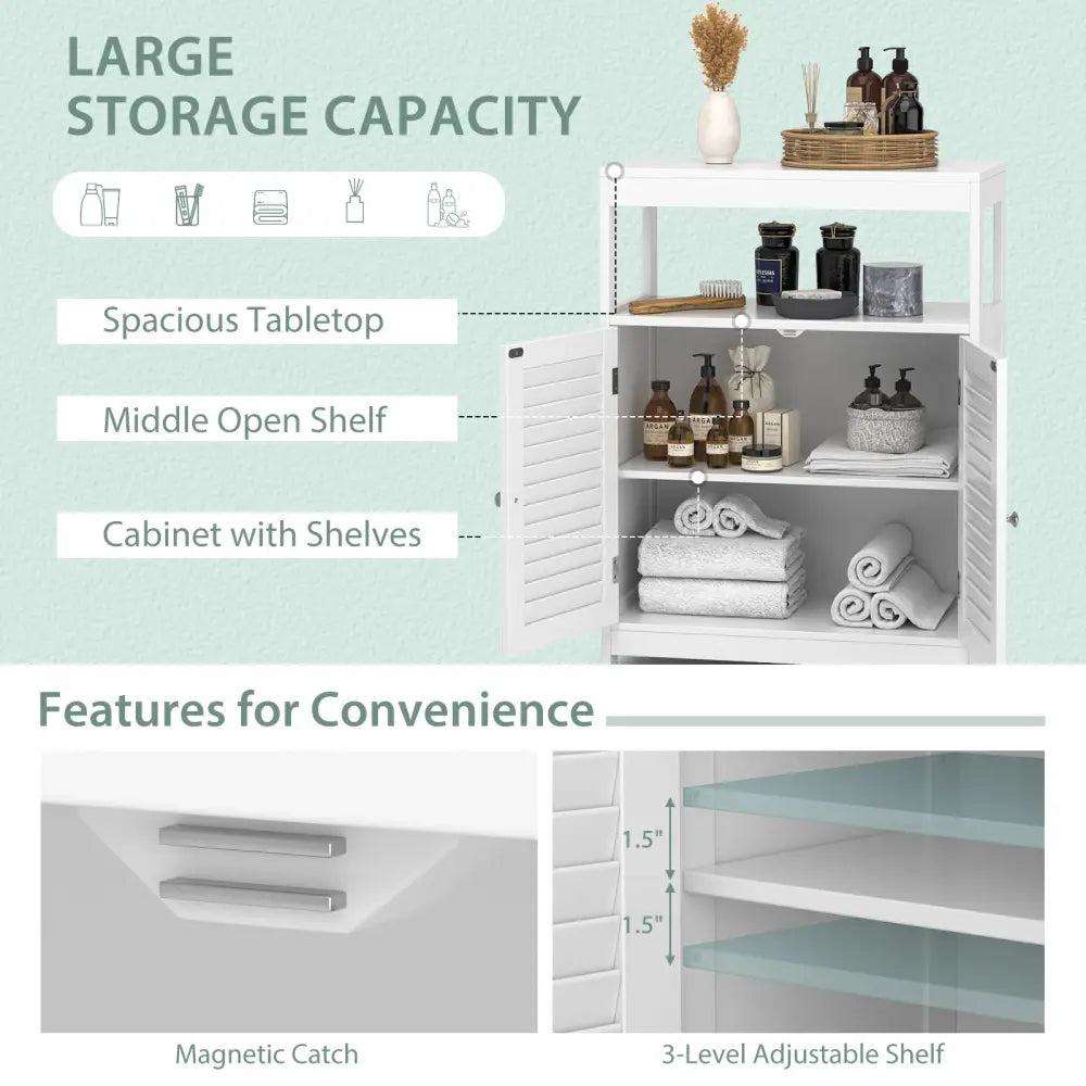Freestanding Bathroom Floor Cabinet with Double Shutter Doors-White - White - Floor Cabinets