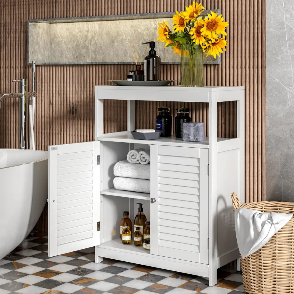 Freestanding Bathroom Floor Cabinet with Double Shutter Doors-White - White - Floor Cabinets