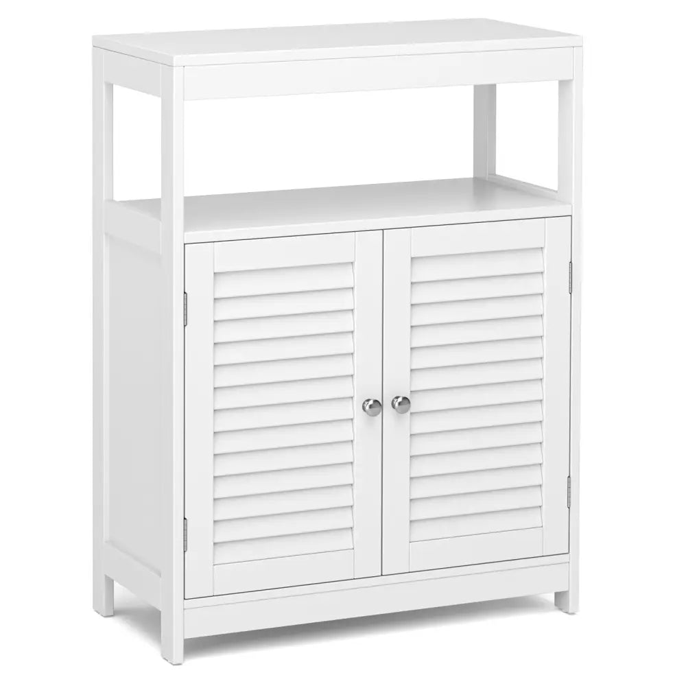 Freestanding Bathroom Floor Cabinet with Double Shutter Doors-White - White - Floor Cabinets