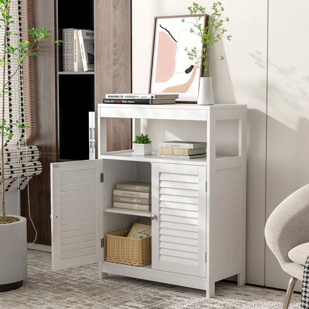 Freestanding Bathroom Floor Cabinet with Double Shutter Doors-White - White - Floor Cabinets