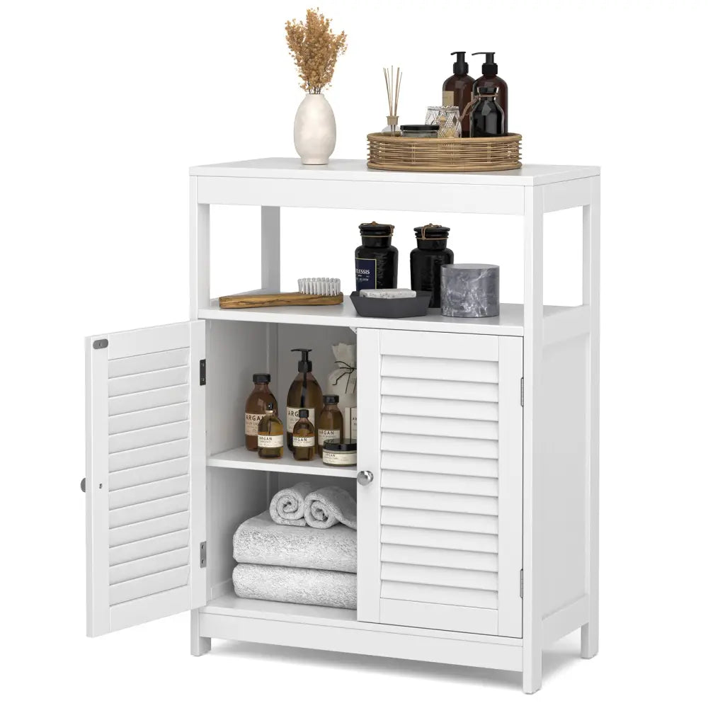 Freestanding Bathroom Floor Cabinet with Double Shutter Doors-White - White - Floor Cabinets