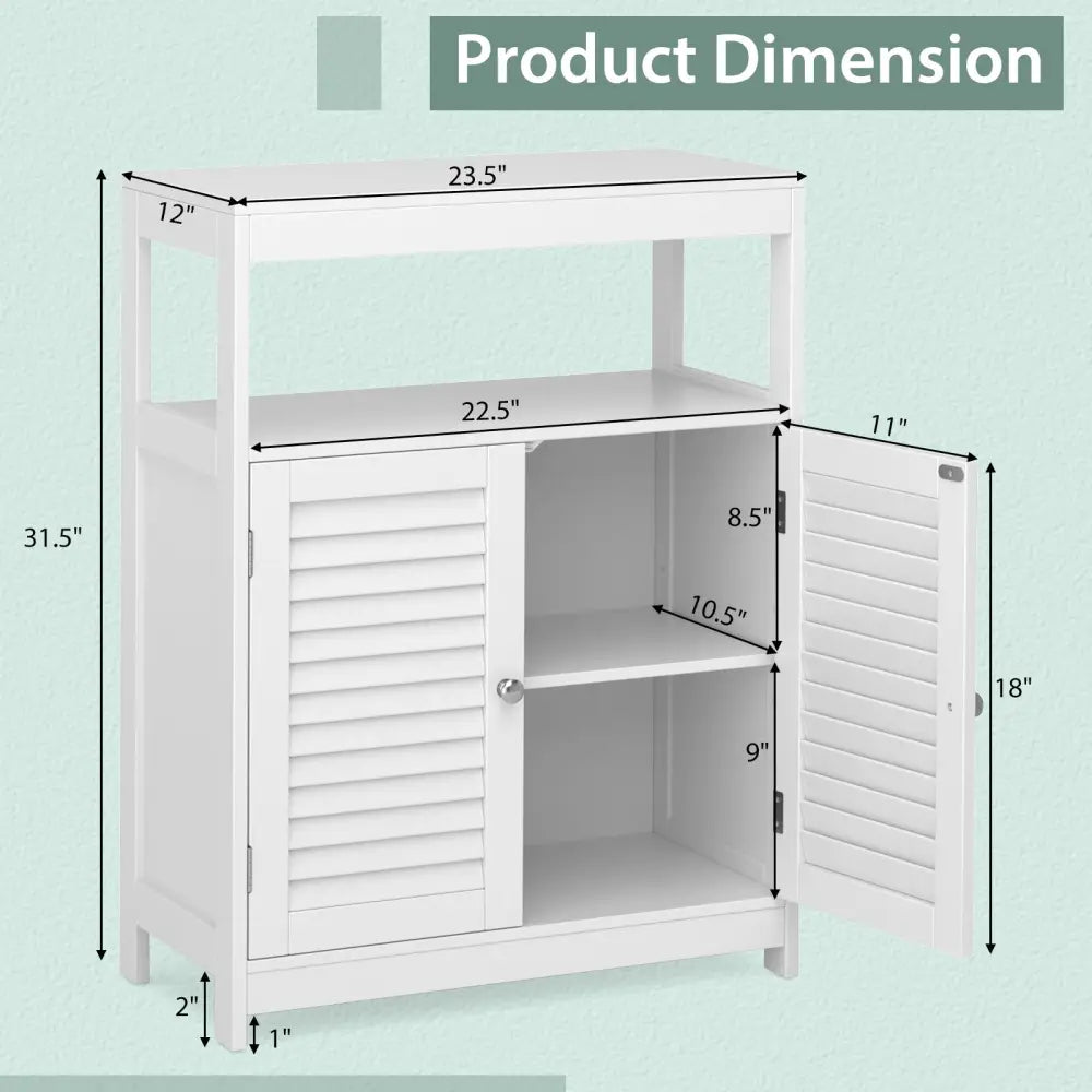 Freestanding Bathroom Floor Cabinet with Double Shutter Doors-White - White - Floor Cabinets