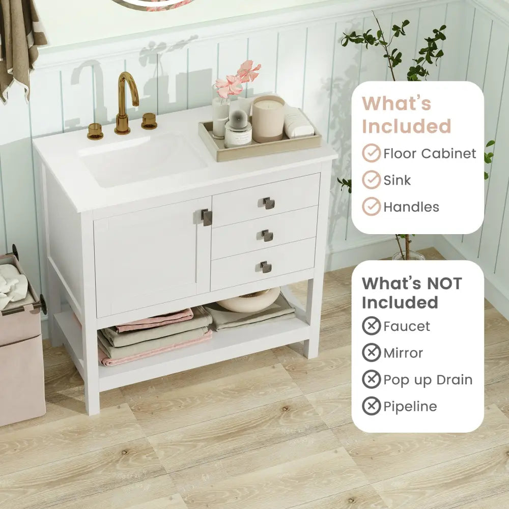 Freestanding Bathroom Vanity Unit with Basin Floor Storage Cabinet-White - White - Floor Cabinets