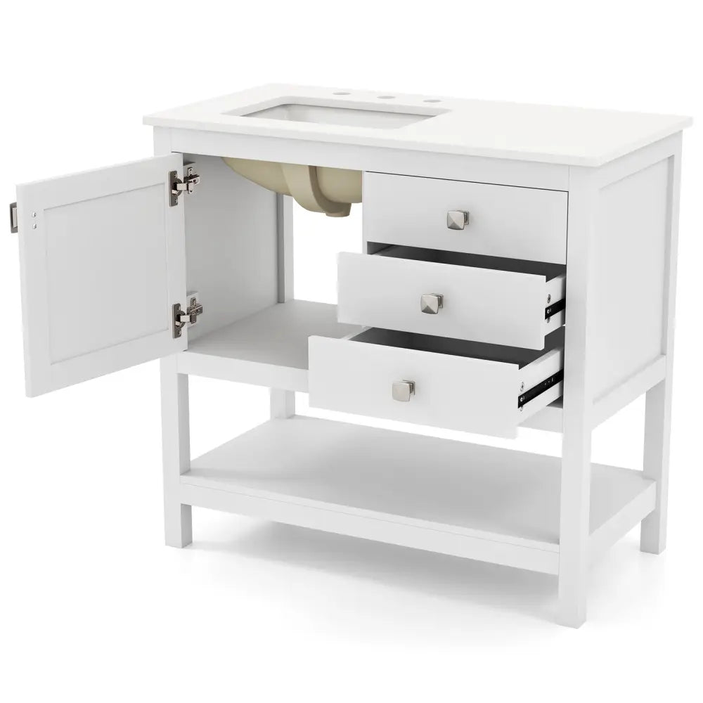 Freestanding Bathroom Vanity Unit with Basin Floor Storage Cabinet-White - White - Floor Cabinets