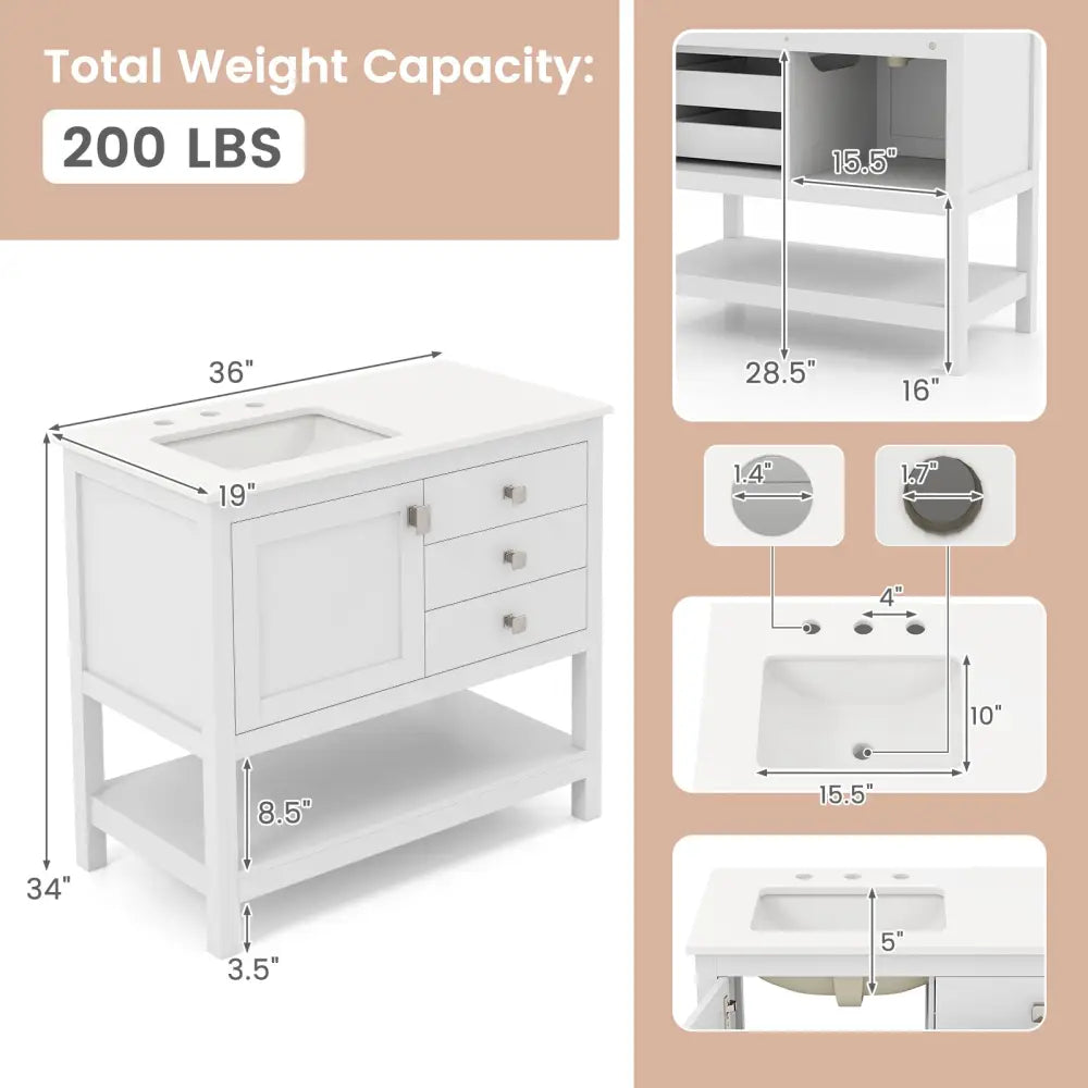 Freestanding Bathroom Vanity Unit with Basin Floor Storage Cabinet-White - White - Floor Cabinets