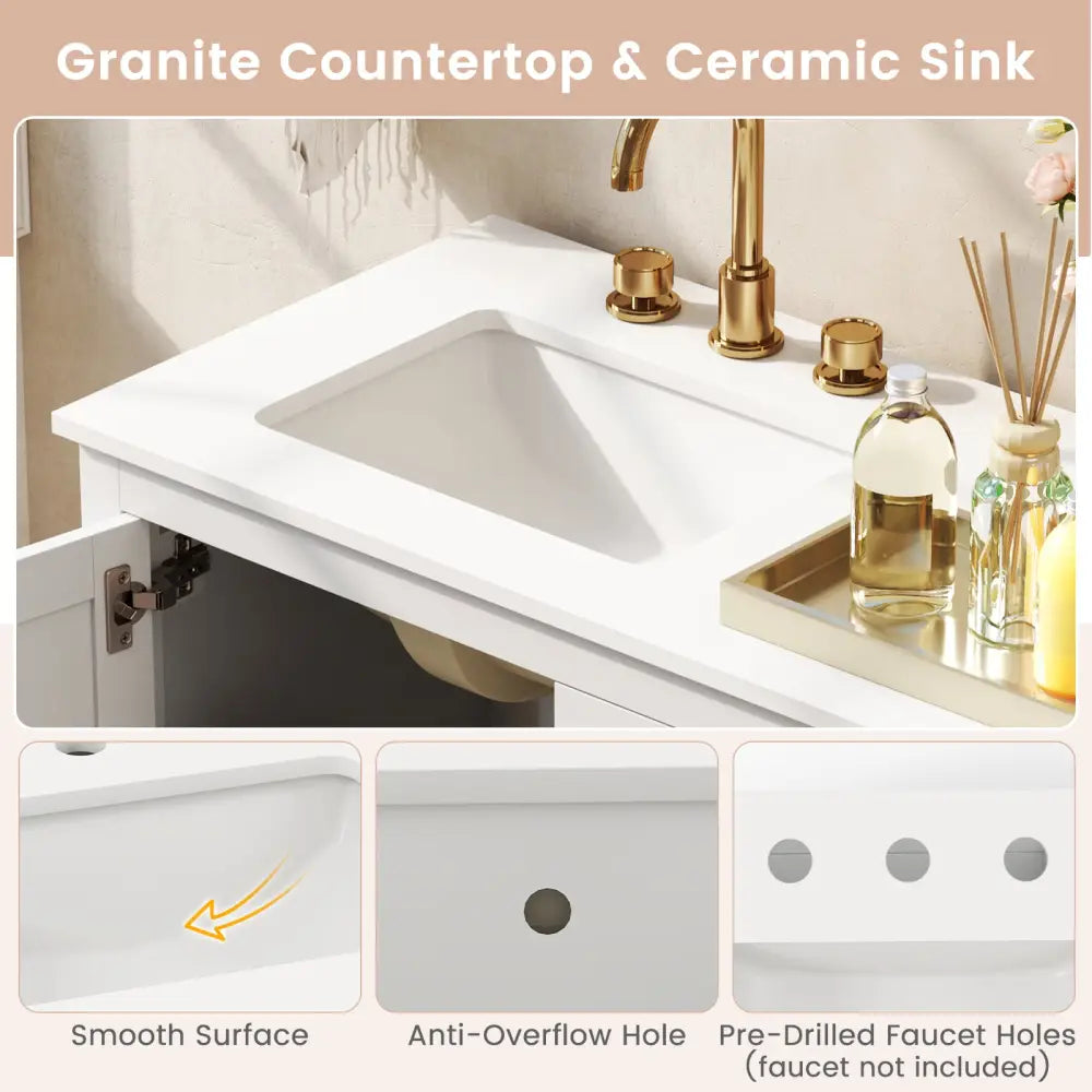 Freestanding Bathroom Vanity Unit with Basin Floor Storage Cabinet-White - White - Floor Cabinets