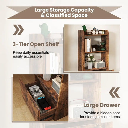 Freestanding Bookshelf with 3-Tier Open Shelf-Rustic Brown - Rustic Brown - Bookcases