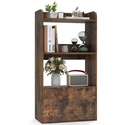 Freestanding Bookshelf with 3-Tier Open Shelf-Rustic Brown - Rustic Brown - Bookcases