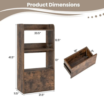 Freestanding Bookshelf with 3-Tier Open Shelf-Rustic Brown - Rustic Brown - Bookcases