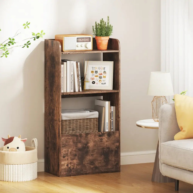 Freestanding Bookshelf with 3-Tier Open Shelf-Rustic Brown - Rustic Brown - Bookcases