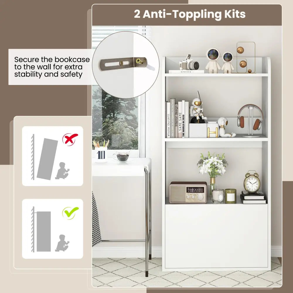 Freestanding Bookshelf with 3-Tier Open Shelf-White - White - Bookcases