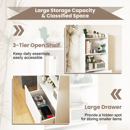 Freestanding Bookshelf with 3-Tier Open Shelf-White - White - Bookcases