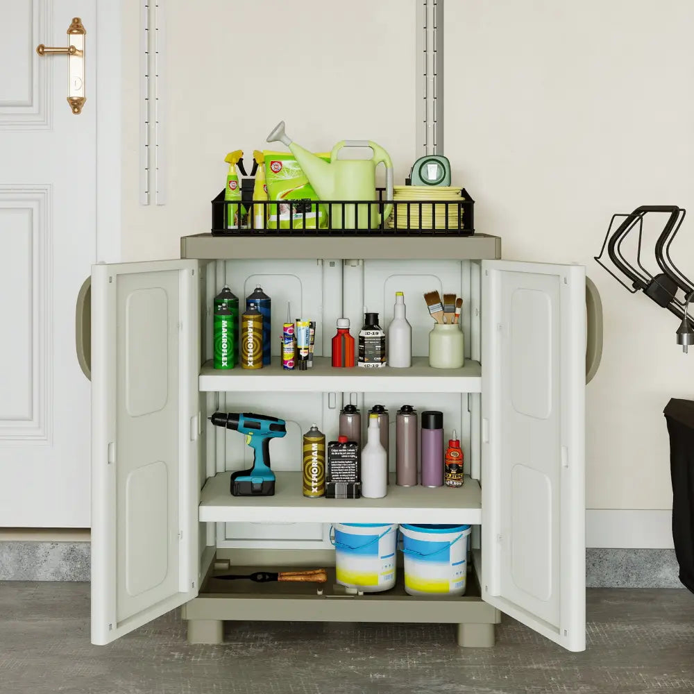 Freestanding Buffet Cabinet Sideboard with 2 Doors and Adjustable Shelves for Kitchen and Garage-Beige - Beige