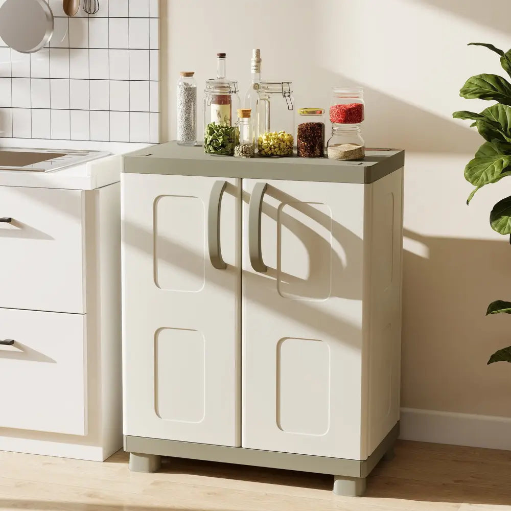Freestanding Buffet Cabinet Sideboard with 2 Doors and Adjustable Shelves for Kitchen and Garage-Beige - Beige